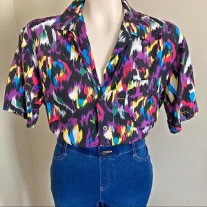 Vintage 80s hand screened ikat rainbow shirt by Michael Gerard Stranger Things
